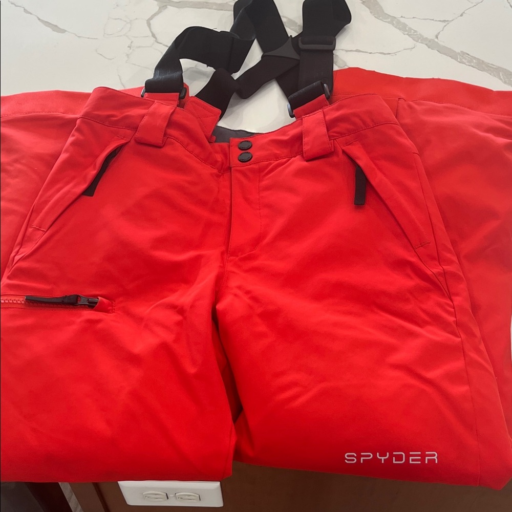 Spyder Vibrant Red Ski Trousers with Black Suspenders